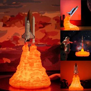 3D Impreso Espacio Traslado Rocket Light Coche Interior Decorativo Atmósfera Ligera Casa Habitación Escritorio Noche Luz Adorno USB