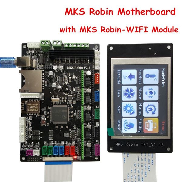 Piezas de impresora 3D de envío gratuito Placa base del controlador MKS Robin V2.2 con pantalla Robin TFT32 software de código cerrado + Módulo MKS Robin-WIFI