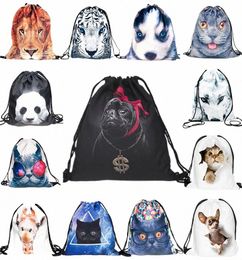 Impression 3D Animaux Chien Chat Li Panda Modèle Voyage Toile Sac à cordon Dessiner Sac à cordes Fi Sac à dos drôle Cartable h4Us #