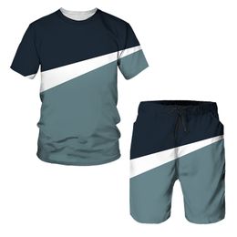 Costume de sport 2 pièces imprimé 3D, mode décontractée, été, grande taille, col rond, t-shirt et short pour hommes, ensemble 220526