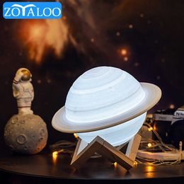 3D-printen Saturnus Moon Lamp Nachtlampje Touch / Pat Control 16 kleuren Remote Kids Geschenken Slaapkamer Decor Y0910