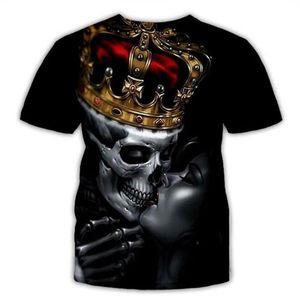 T-shirts crâne imprimé en 3D, mode été Hip Hop Cool Streetwear Halloween graphique Tees246u