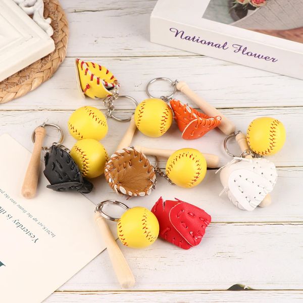 3d PU Colorido Mini Glove de Béisbol Batina de madera Batcha Sports Cadena de llave de llave Ring For Women Men Gift