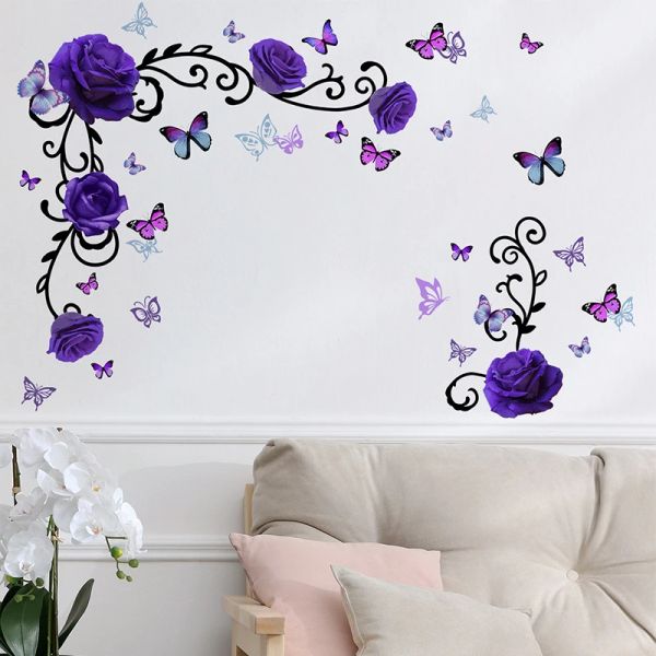 3d Purple Flowers Vine Butterfly Stickers TV CHAMBRE LED CONDITURE CONDITE