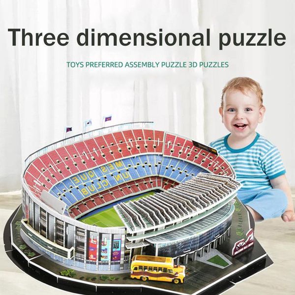 Puzzle 3D Terrain de football Stade Terrain de jeu de football européen Jouets Cadeaux Puzzle pour enfants Bâtiment Assemblé Modèle Jigsaw W4D6 X0522