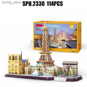 3D Puzzles 114pcs City Line Wereldberoemde Great Architecture Paris Eiffel Tower Diy 3D Paper Puzzle Model Toy Y240415