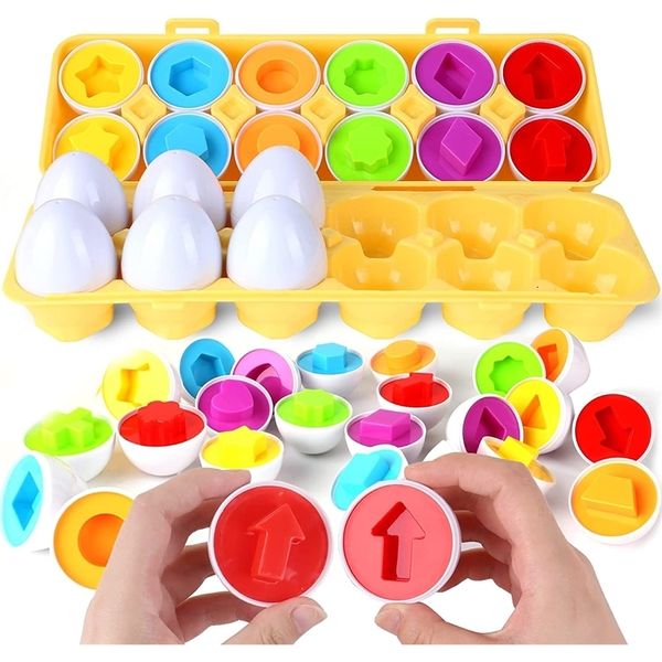 Rompecabezas 3D 12 Uds. Educación Montessori rompecabezas de aprendizaje temprano forma geométrica juego de alfabeto matemático bebé Material plástico inteligente juguetes de huevo para niños 230407