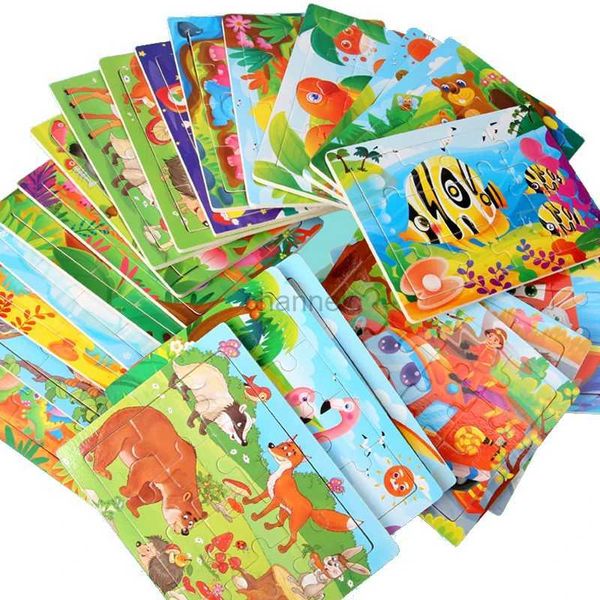 Puzzles 3D 15 * 11cm 12pcs Puzzle en bois pour enfants Toys Cartoon Animal / trafic 3dd Puzzle en bois Toys pour enfants Gifts 240419