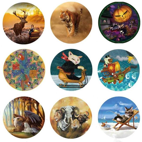 Puzzles 3D 150pcs Round Paper Puzzle REPORD STRESS Animal Illustration Gift Gift Educational Toy and Adults 240419