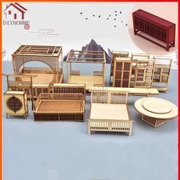 3D Puzzles 1 PC 1 25 Miniatuurmeubels Ornament opbergkast Craft Tafel Bedmodel Boekhoudaar Dollhouse Decoratie HOUTEN PUNZEL TOETE TOY 240419