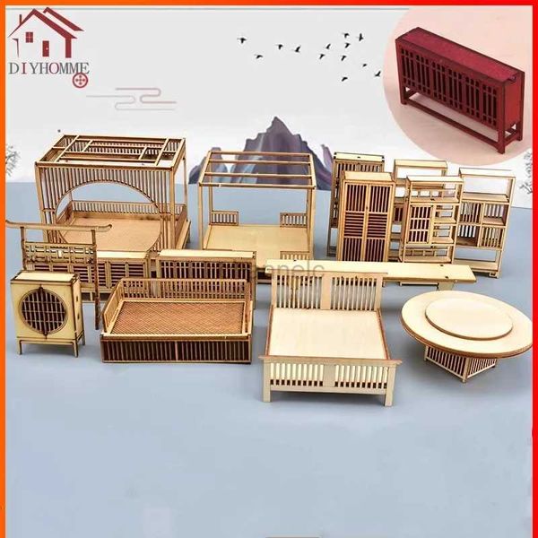 Rompecabezas 3D 1pc 1 25 muebles en miniatura Adorno Gabinete de almacenamiento Mesa de manualidades Modelo de estantería decoración de la casa de muñecas Puzzle de madera Toy 240419