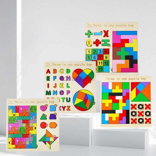 Puzzles 3D 3 en 1 puzzle en bois jouet couleur cognition cognition Brain Games pour enfants en bois puzzles tangrams for kids kildren 240419