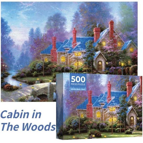 Puzzles 3D 38 * 52 cm Adultes 500 pièces Paper Paper Puzzles Cabin dans les bois peintures paysagères