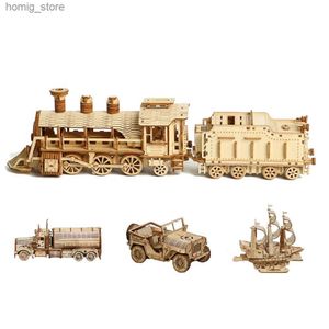 3D Puzzles 3D Volwassenen Wood Bouwstenen Toys Creative Diy Laser Cutting Brain Teaser Constructie Model Kid Trucks Cars Schepen Motorfiets Y240415