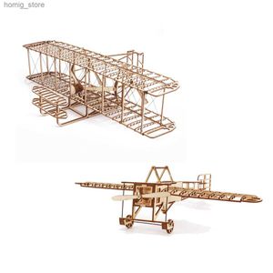 Puzzles 3D Avion 3D Puzzles en bois Kits Assemble des blocs de construction Constructeur Modèle Diy pour les enfants Breriot Wright Brothers Modèles d'avion Y240415