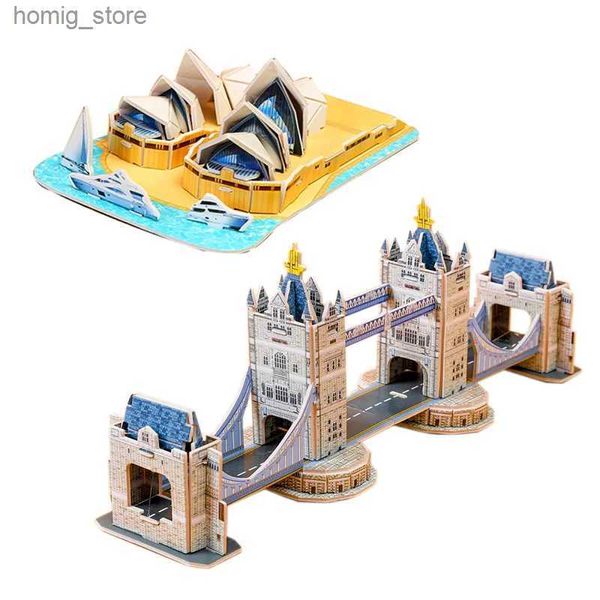 Rompecabezas 3D rompecabezas 3d de cartón famosa modelo de ensamblaje de edificios para niños rompecabezas hechos a mano juguete Y240415