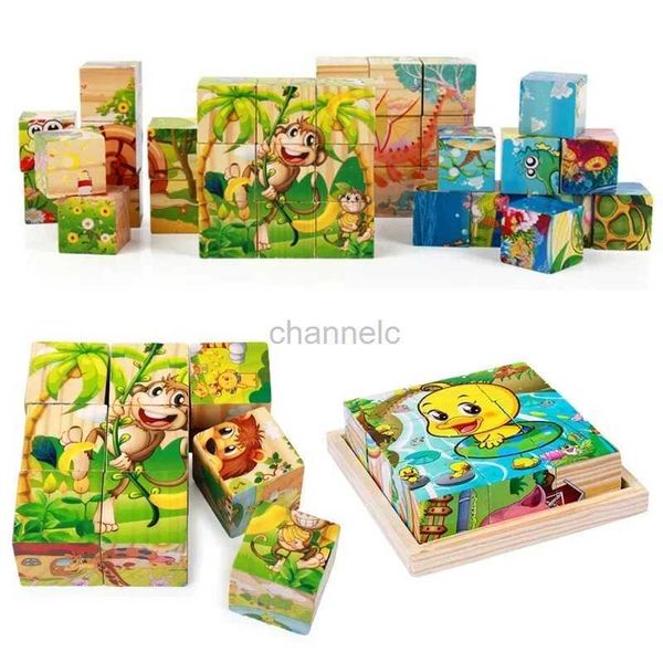 Rompecabezas 3D Cubo 3d Wooden Rompecedente Niños Nine Piezas Bandeja de madera de seis lados Bandeja para niños Montessori Learning Educational Puzzle Toys 240419