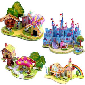 3D Puzzles 3D DIY Puzzle Castle Assembling Model Cartoon House Paper Toy Kid Early Learning Construction Pattern Gift Children House Puzzle 230616