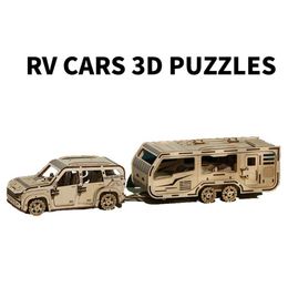 Rompecabezas 3D RV CAR RV Madera Puzzle Juguete Kit de construcción de niños Modelo para regalos para adultos Habilidad Hommelera Remolina de campamento Puzzle G240529
