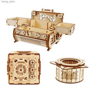Puzzles 3D Boîte mécanique en bois Kits de puzzles pour les blocs de construction de l'ensemble enfant Collier de bijoux surprise Ring Cosmetics Case Modèles Y240415