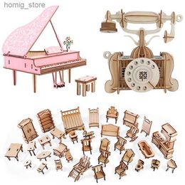 Rompecabezas 3D Muebles de madera 3D Puzzle Piano Instrumento Modelo de instrumentos Fonógrafo Globo Kits de construcción de bricolaje Jigsaw Toys for Children Girls Y240415