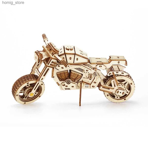 Rompecabezas 3D Motos de madera 3D Puzzle Juguetes de ensamblaje para adultos Niños para construir DIY Off-Road Motorcycle Model para la decoración del escritorio Y240415