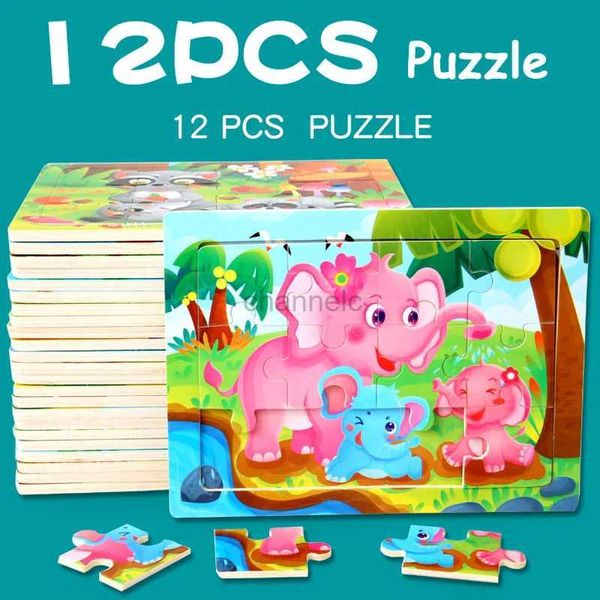 Puzzles 3D Puzzle en bois Baby Baby Montessori Toys Cartoon Animal Intelligence Wood Puzzles Early Learning Educational Toys for Children 240419
