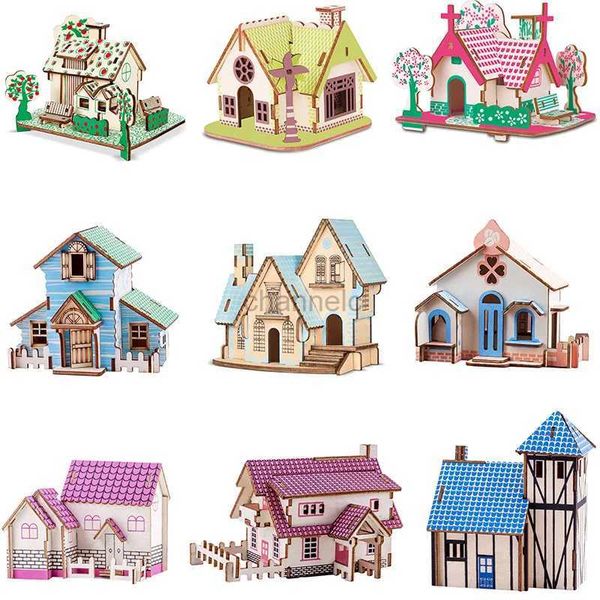 Puzzles 3D Puzzle en bois 3D Jigsaw House Villa Architectural Models DIY Assemblé combinaison Kids Mandmade Craft Puzzle Decoration 240419