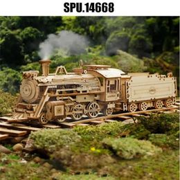 Puzzles 3D Puzzle en bois 3D jouets Kits de construction de modèles de Train à vapeur pour adolescents adultes 231219