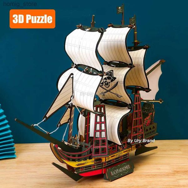 Rompecabezas 3D rompecabezas de madera 3d vintage velero velero pirata modelo reina reina kit de decoración de bricolaje para niños adultos y240415