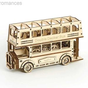 Puzzles 3D Puzzles en bois 3D modèle de bus à deux étages kits de blocs de construction en bois bricolage assemblage jouet de puzzle pour enfants adultes Collection cadeau 240314