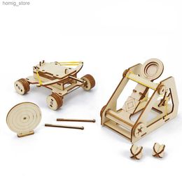 Puzzle 3D Puzzle 3D Modèle de puzzle de catapulte de cordage en bois 3D Bloque de construction de guerres antiques adultes DIY Lancement des jouets en caoutchouc Y240415