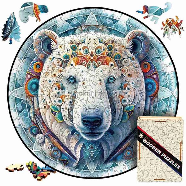 Rompecabezas 3D World World Wooden Puzzle para niños y adultos - Mandala Polar Bear Jigsaw Toy Gift Gift 240419