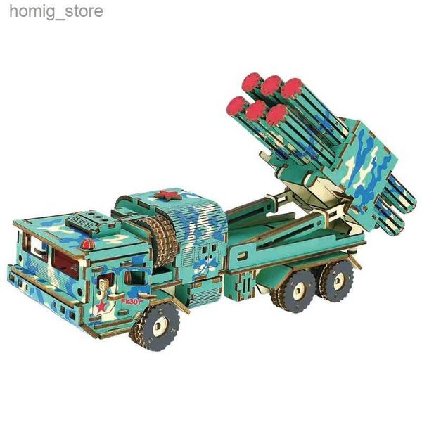 Puzzles 3D Missiles anti-aériens 3D Puzzles en bois Tank Modèle de simulation militaire Jigsaw Bricolage Toys for Children Boys Table Table Decoration Y240415