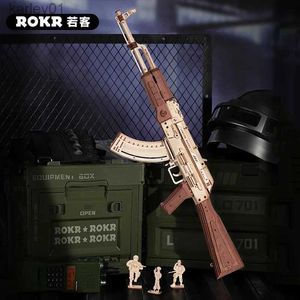 Rompecabezas 3D rifle automático AK47 pistola de madera 3d juguetes de bloques de construcción de bricolaje para niños justicia guardia de madera yq231222