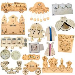 3d puzzels baby diy houten drukke bord accessoires Montessori speelgoed ruimteschip kasteel kleding zandloper uitrusting educatief speelgoed voor kinderen cadeau 240419