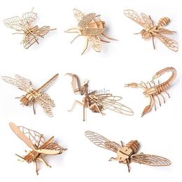 3d puzzels babyspeelgoed 3D houten puzzel insecten insect dier handgemaakt educatieve assemblage speelgoedcadeau voor kinderen thuisdecoraties 240419