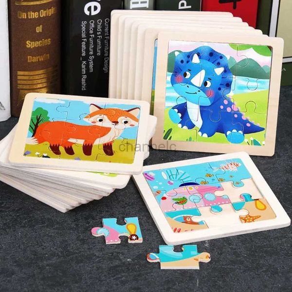 Rompecabezas 3D Juguetes de madera para bebés 11x11cm Jigsaw 3d Puzzle Cartoon Animal Tráfico Juego de madera Montessori Toys Educational para niños 240419