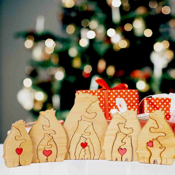 Rompecabezas 3D Bear Familia de madera Gran grabado Gratis Descripción personalizada Decoración de su apellido Familia Escultura de Navidad Decoración de regalos de cumpleaños 240419