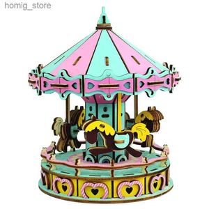 3D Puzzles Carousel 3D Wooden Puzzle Game Diy Craft Model The Merry-Go-Round Educational Toys Gifts for Children Girls Y240415