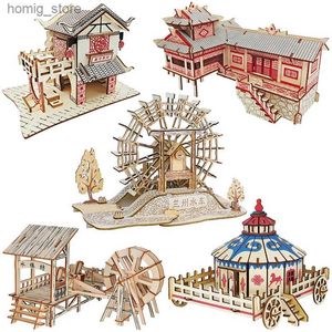 Puzzles 3D Architecture chinoise 3D Construction en bois Puzzles Bâtiment Modèle Wood Jigsaw DIY Toys éducatifs pour enfants Y240415