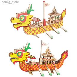Rompecabezas 3D Barco de dragón real chino Modelo de buque de madera 3d Wood Jigsaw Asamblea de bricolaje Juguetes para niños Regalo de Navidad de cumpleaños Y240415