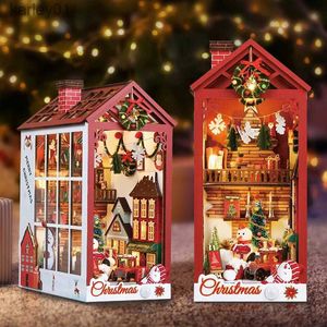 3d puzzels kerstboek Nook 3D Puzzle Doll House met stofomslag sensor licht muziekbox cadeau ideeën boekenplank invoegen voor kerstcadeau yq231222