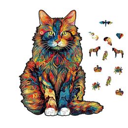 Puzzles 3D Couleur Changement de chat Puzzle en bois irrégulier Puzzle en bois en forme d'animal High Difficulté Puzzle Jouet anniversaire Noël 240419