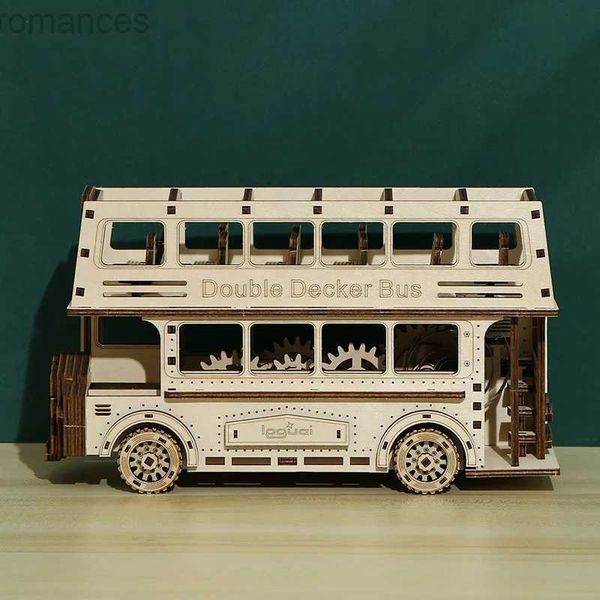 Puzzles 3D Creative Double couche Bus bricolage 3d bois Puzzle éducation jouet modèle accessoires construction ornements noël jouet cadeau nouveau 240314