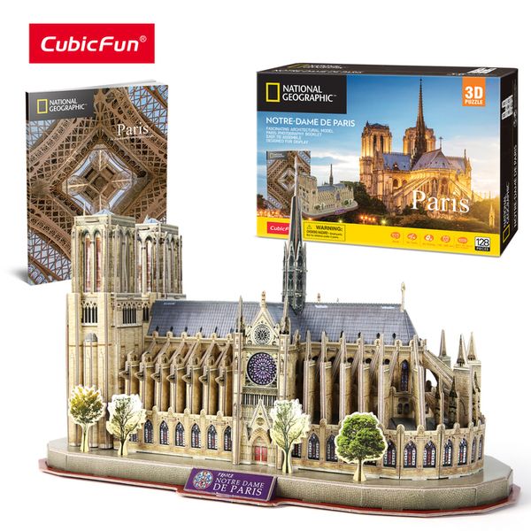 Puzzles 3D CubicFun Puzzle 3D Notre Dame de Paris Kits de modèles 128 pièces Architecture de France Bâtiment de la Cathédrale Gothique Cadeaux pour Adultes Enfants 230904