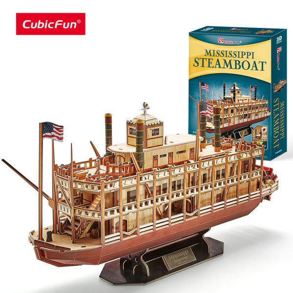 Puzzles 3D CubicFun Puzzle 3D Modèles de Navires Jouets Kits de Construction 142 Pcs US Worldwide Trading Mississippi Steamboat pour Adultes Enfants 230627