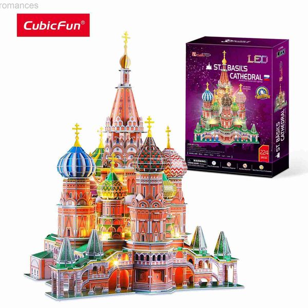Puzzles 3D CubicFun Puzzles 3D LED modèle de cathédrale de Russie cathédrale Saint-Basile Architecture bâtiment église Kits jouets pour adultes enfants 240314