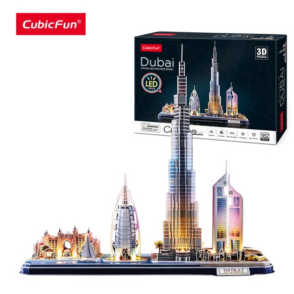 Puzzles 3D CubicFun LED Dubai Cityline Lighting Building Burj Al Arab Jumeirah el Khalifa Emirates Towers pour enfants adultes 230616