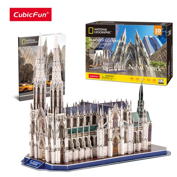 Puzzles 3D CubicFun National Geographic St Patrick's Cathedral Model Kits 117Pcs York Architecture Building for Adults Kids 230616